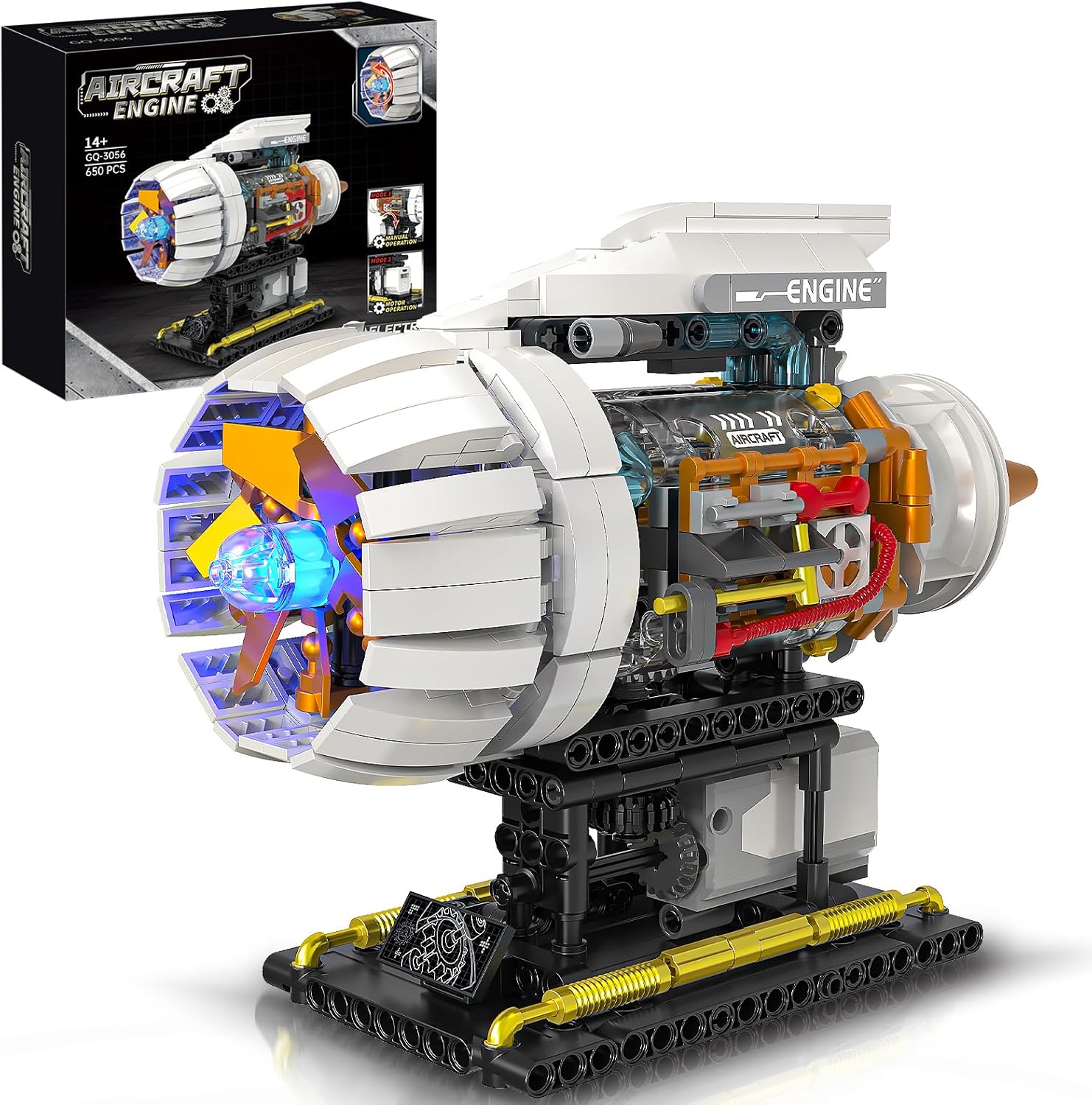 Aircraft Engine Building Kit for Adults, STEM Mini Engine Model Toy with Motor & Hand Rocker, Compatible with Lego Airplane Set, Gift Idea for Teens Boys 8-14+ (635 PCS)