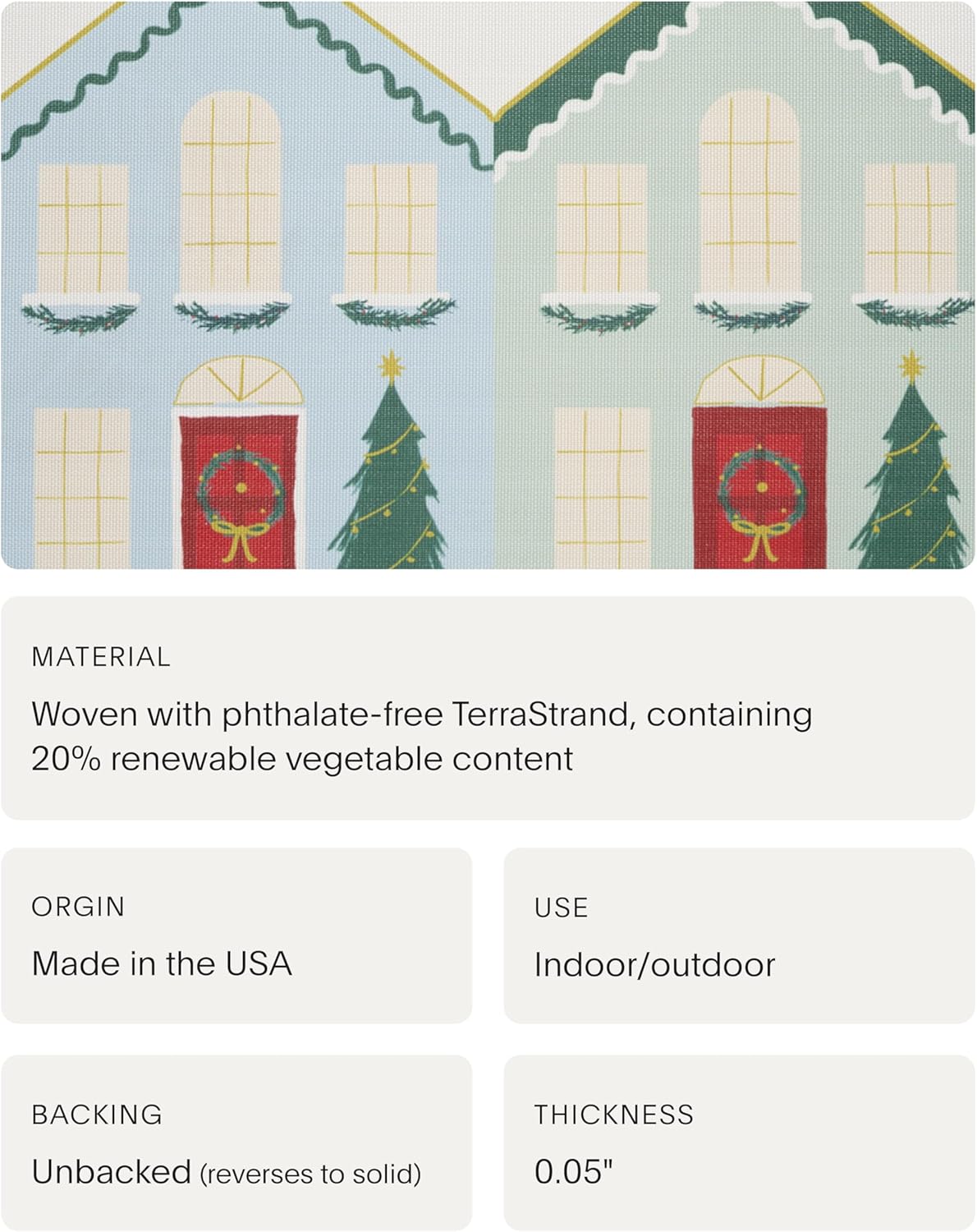 Meri Meri x Chilewich Festive Houses Woven Table Runner - Reusable, Stain-Resistant, Indoor/Outdoor Holiday Dining Table Decoration - 13.5" x 72"