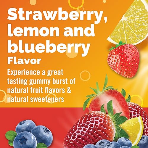 Vista 4 de Emergen-C Gomitas de vitamina C de 750 mg para adultos, gomitas de apoyo inmunológico, sin gluten, sabores de fresa, limón y arándanos, 45