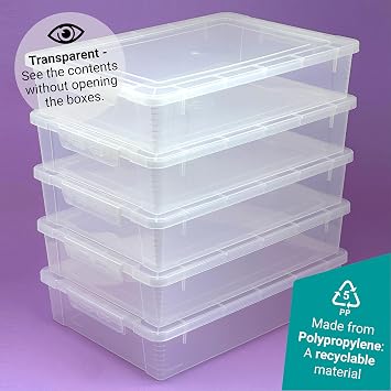 WestonBoxes A4 Oversize Clip Lid Storage Box, Clear Plastic - Stackable