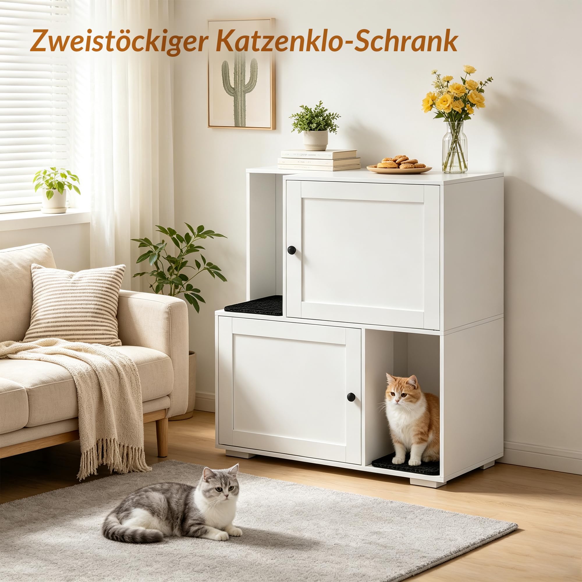Katzenklo Schrank, doppelstöckig, mit 2 Katzenstreumatten