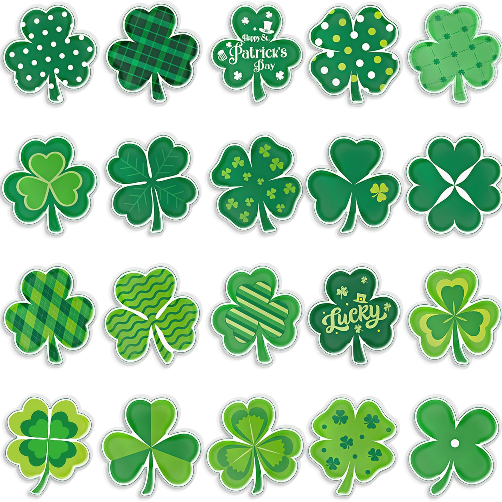 Autocollants gel Saint-Patrick trèfles verts lavables et réutilisables à l'infini