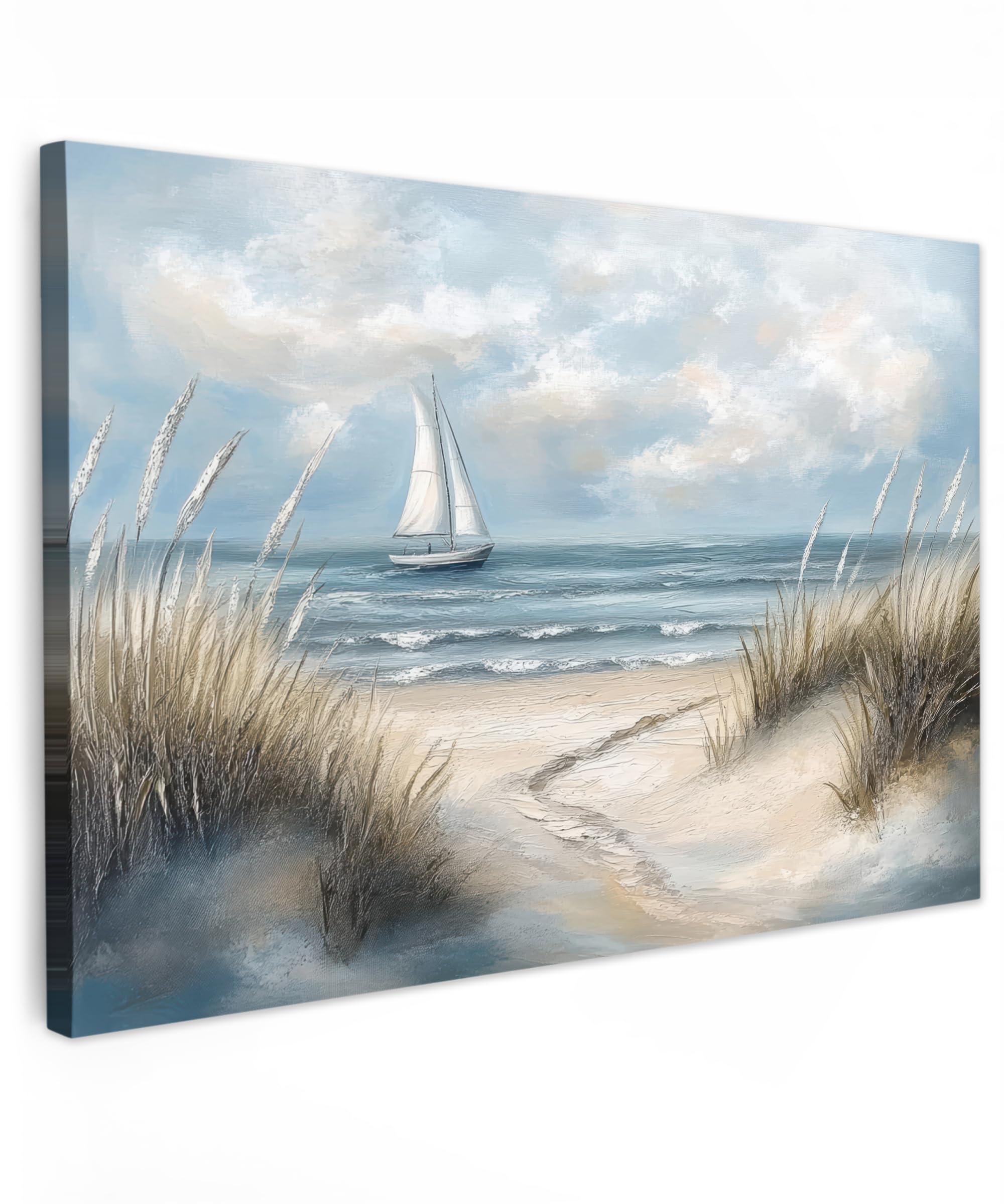 MuchoWow© Canvas Wall Art 12"x8" / 30x20 cm Decor Paintings Print framed on Canvas Pictures for Hallway Sea - Sailboat - Beach - Dunes - Vintage