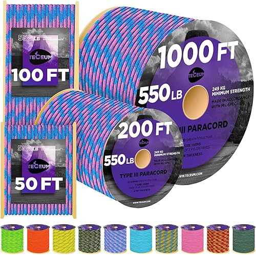 Vista 54 de TECEUM - Cuerda resistente 1000 de 1000 / 200 / 100 / 50 pies, más de 40 colores, cuerda para supervivencia y campamento, cuerda de nailon Patriot