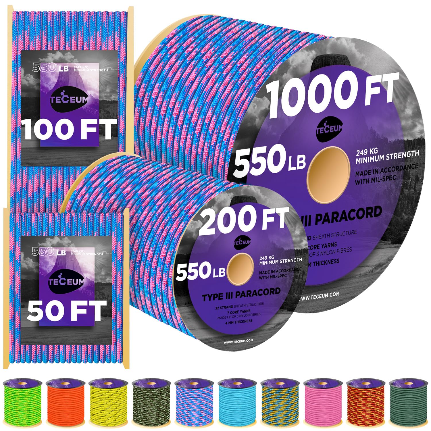 TECEUM Paracord Rope Type III 550 – Tactical MIL-SPEC – Outdoor para Cord