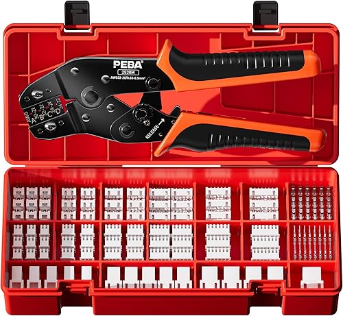 PEBA Herramienta de prensado y kit de conectores JST  18 tipos de conectores JST-XH de 0.098 in y pasadores de crimpado, carcasas y contactos JST de