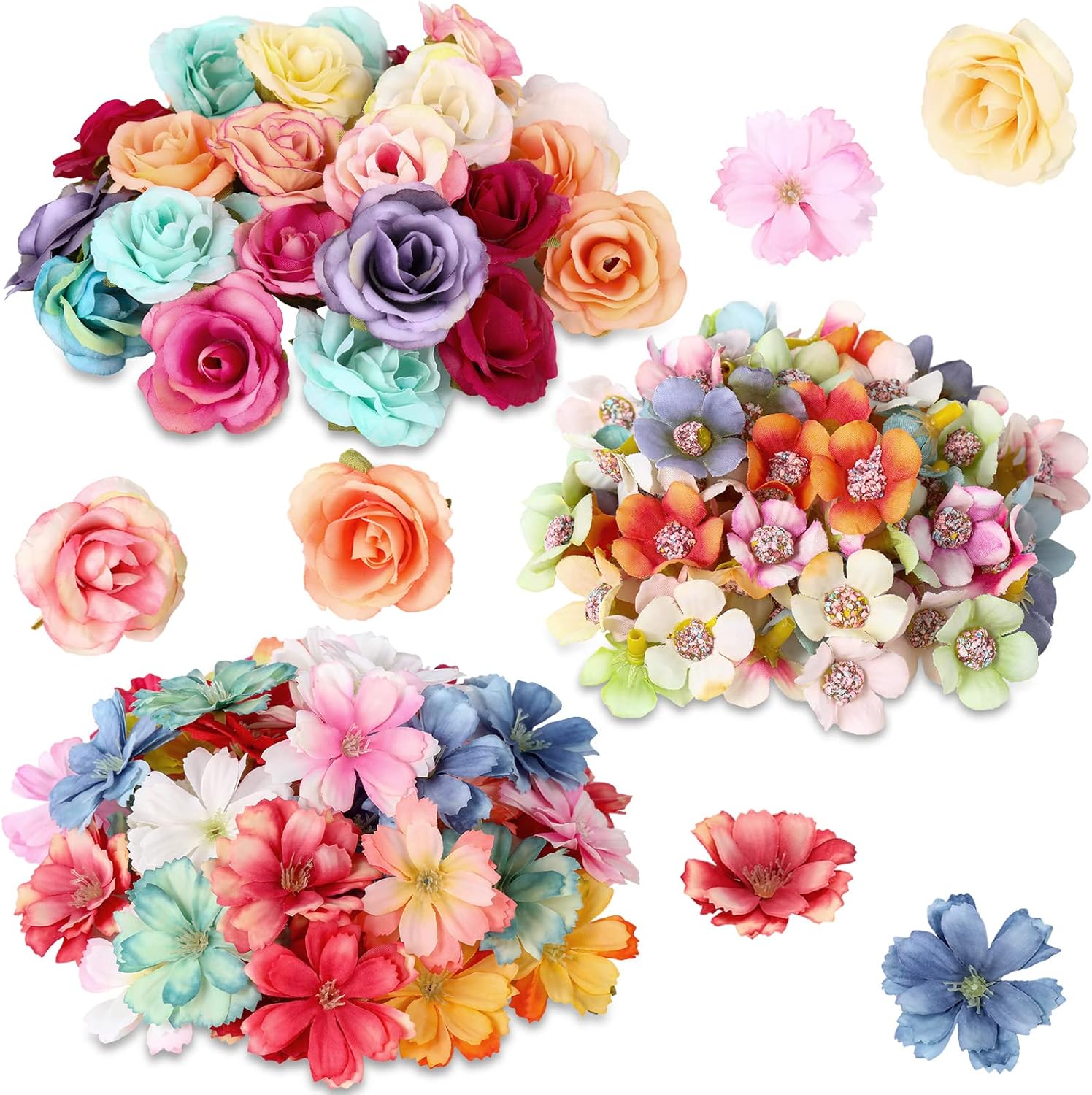 Amazon｜フェイクフラワーヘッド ミニ造花ヘッド フェイクピオニー デイジー ローズ プラム ブロッサム フラワー マルチカラー スモール シルク デイジー フラワーヘッド DIY ホーム