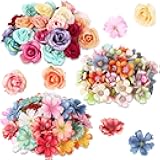 Hanaive 160 Pcs Faux Flower Heads Mini Artificial Flower Heads Fake Peony Daisy Rose Plum Blossom Multicolor Small Silk Floral Bulk for Crafts Garland Wedding Party DIY Home Halloween Decoration