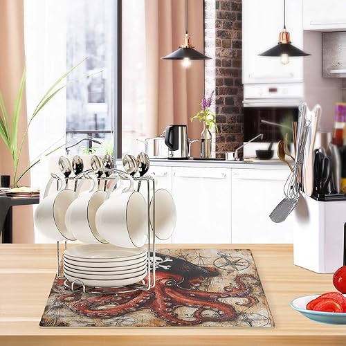 Vista 82 de Tapete de café para cafetera, máquina para cafetera, mesa, tapete absorbente de cuero para secar platos para encimeras de cocina, 18 x 12 pulgadas