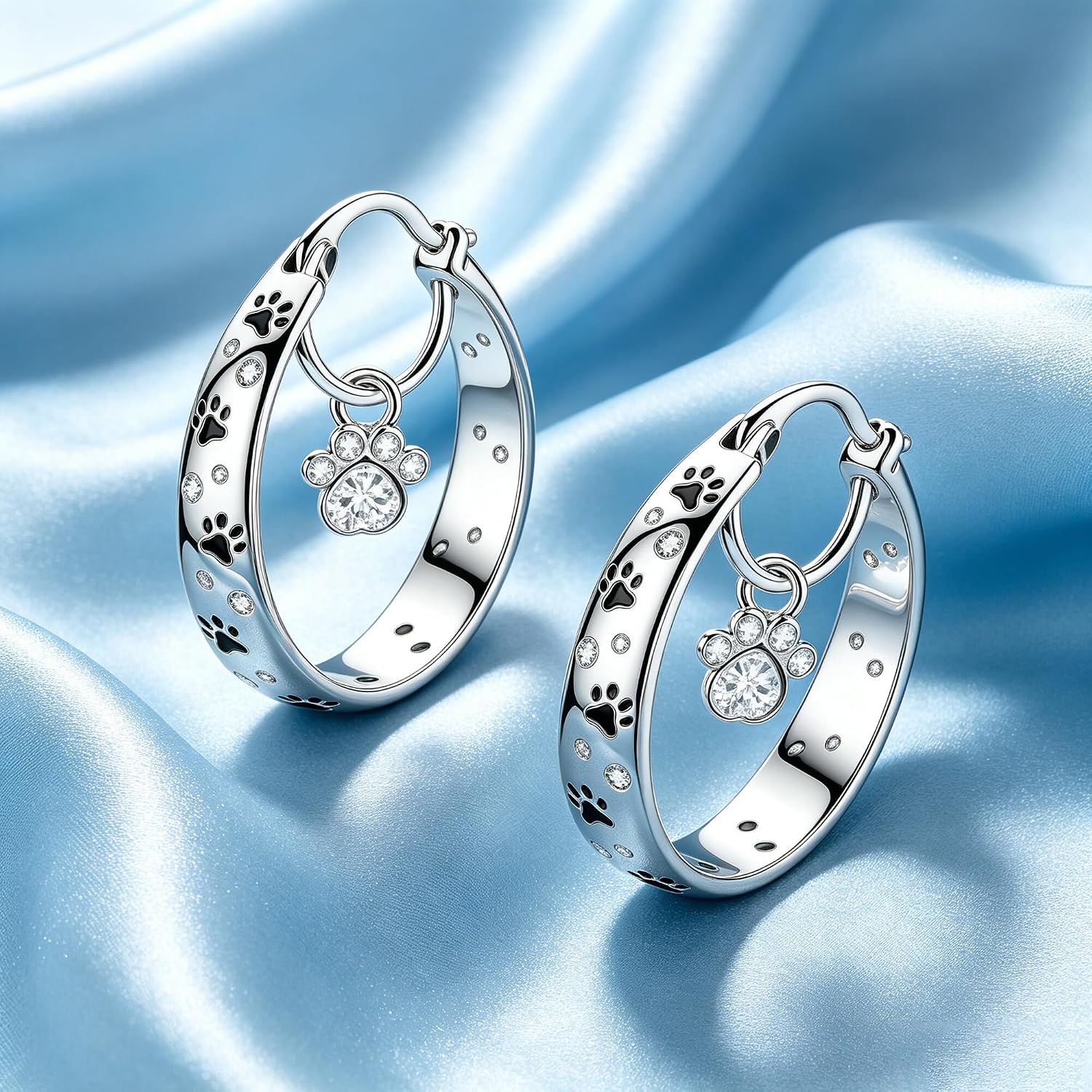 Paw Print Earrings 18K White Gold Plated Cute Paw Print Hoop Earrings Unique Jewelry Gifts for Women image 4