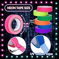 Vista 2 de Whaline Cinta de tela Gaffer de neón de 6 colores, cinta fluorescente de luz negra UV para fiestas UV (0.6 pulgadas x 16.5 pies)