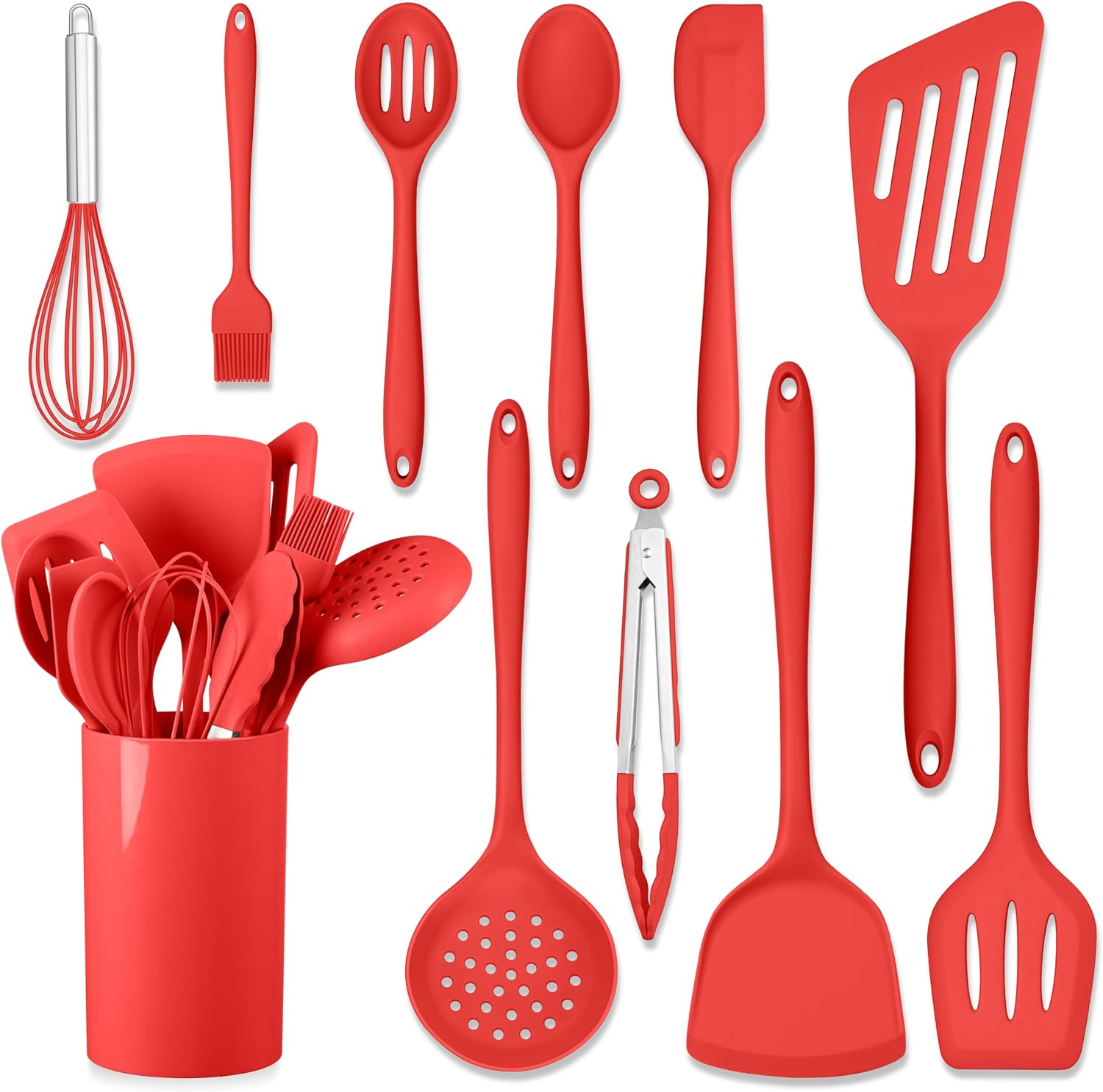 HaWare 11 PCS Silicone Cooking Utensils Set, Heat Resistant Kitchen Utensils with Holder, Food-grade Spatula Sets for Nonstick Cookware, Kitchen Tools Gadgets Include Fish Turner, Spoon (Black)