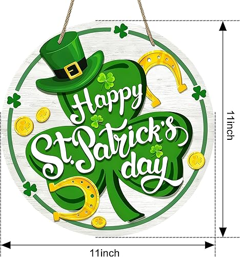 Miniatura 2 de Decoración de puerta del Día de San Patricio, trébol verde de granja, colgador de puerta de madera, corona de madera rústica de primavera, placa de