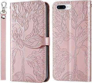 Wallet Case for iPhone 7 Plus/iPhone 8 Plus with Card Holder/Slot,PU Leather Flip Folio Shell [Magnetic Closure][Wrist Strap][Kickstand] Shockproof Cover Fit iPhone 7 Plus / 8 PlusRose Gold