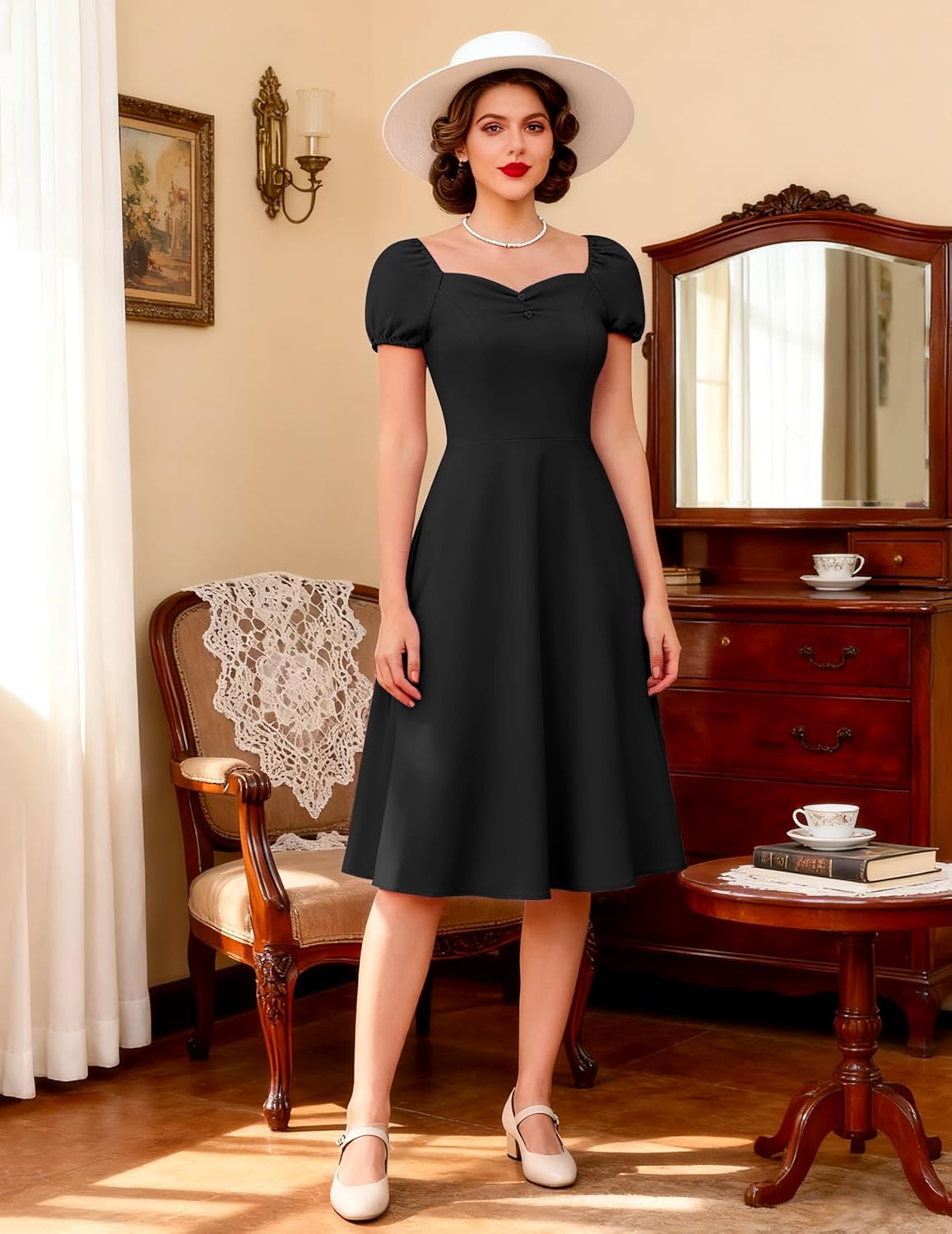 Wedtrend Women's 1950s Dresses With Sleeve 40s Tea Party Dresses Cocktail Dress Swing Vintage Dress - Image 5