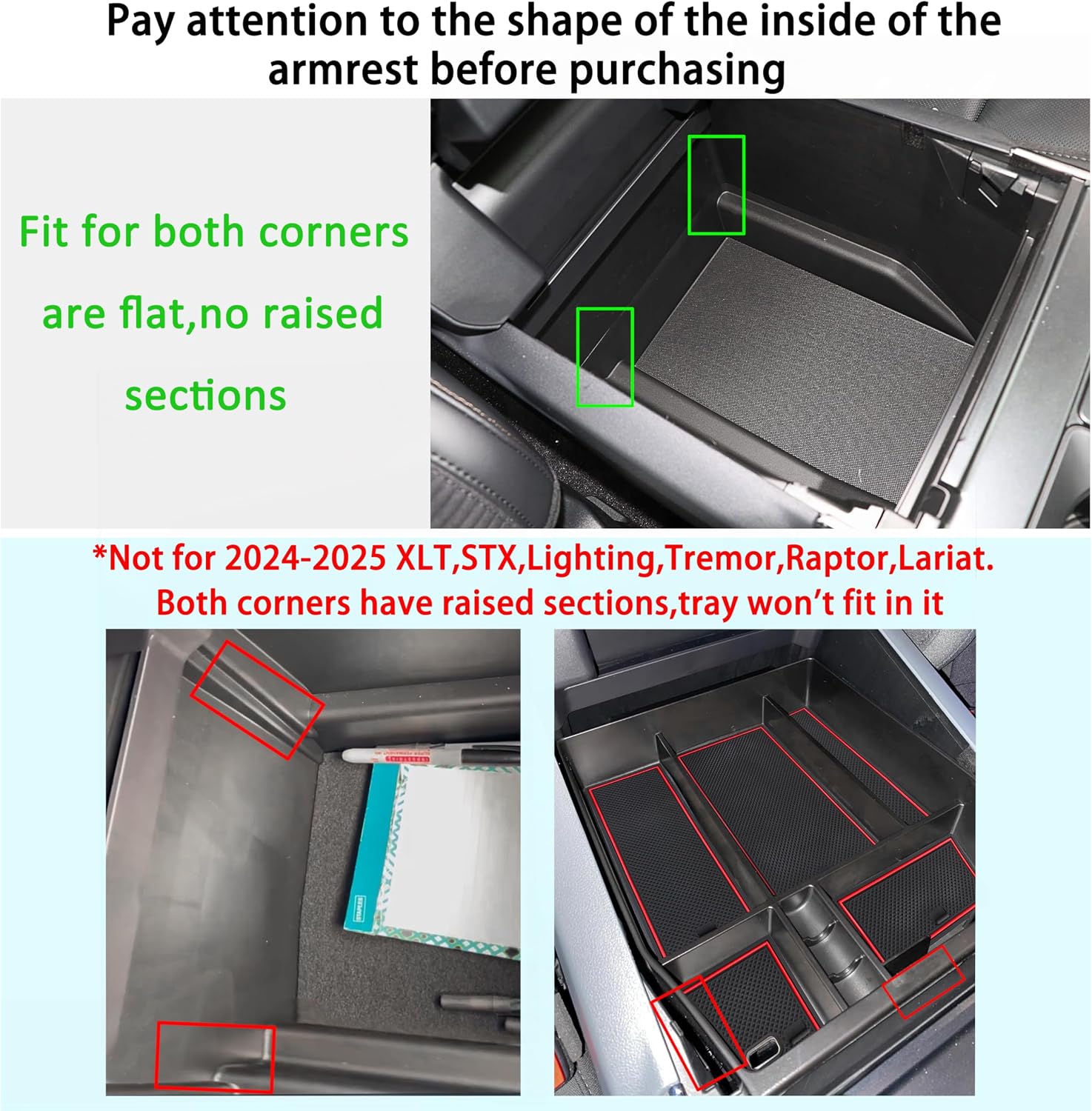 Center Console Organizer Tray for Ford F150 2021 2022 2023 2024 Accessories Interior Secondary Storage Armrest Box Insert Hidden Cubby Drawer (Full Console w/Bucket Seats ONLY) (Red Trim) image 3