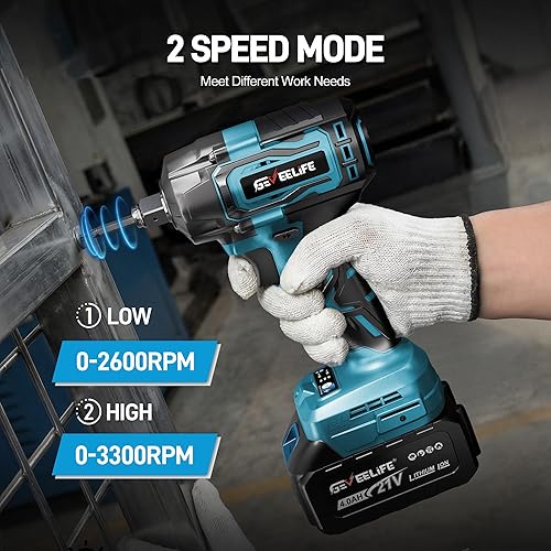 Miniatura 6 de GEVEELIFE Llave de impacto de 520 pies de libras (700 N.m) sin escobillas, pistola de impacto de 1/2 con batería de 2 x 4.0 Ah, llave de impacto