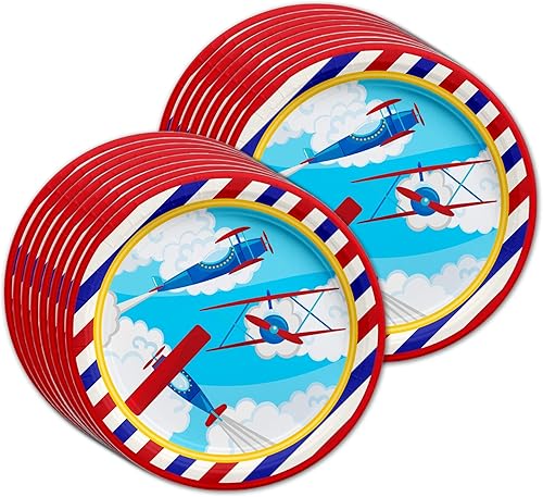 Miniatura 2 de Juego de suministros para fiesta de cumpleaños de avión, platos, servilletas, vasos, vajilla para 16