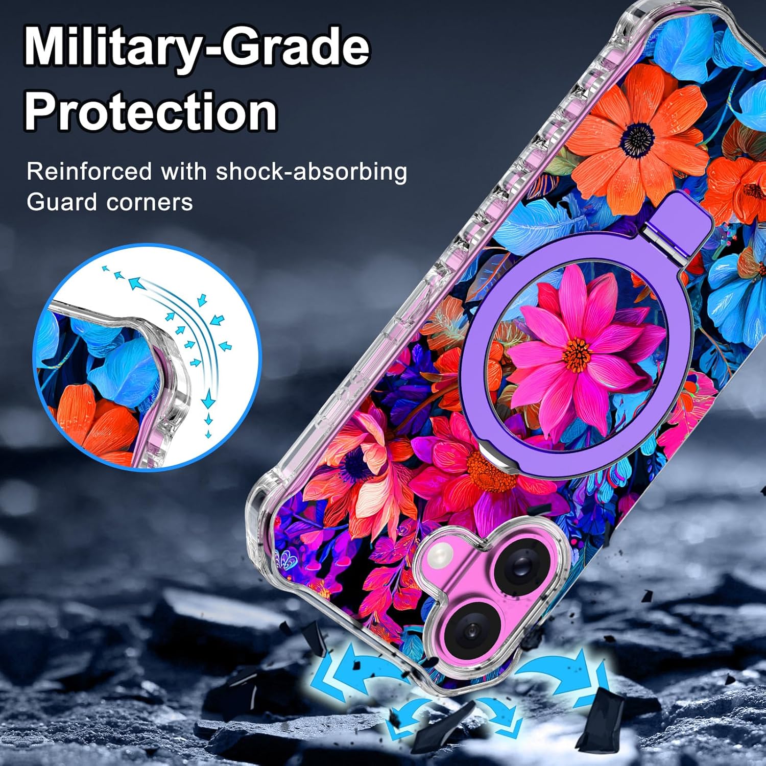 for iPhone 17 Case,[Compatible with MagSafe][Invisible Magnetic Ring Stand],Slim Shockproof Wavy Women Girls Case for Apple iPhone 17 6.3"(2025),Bright Flowers