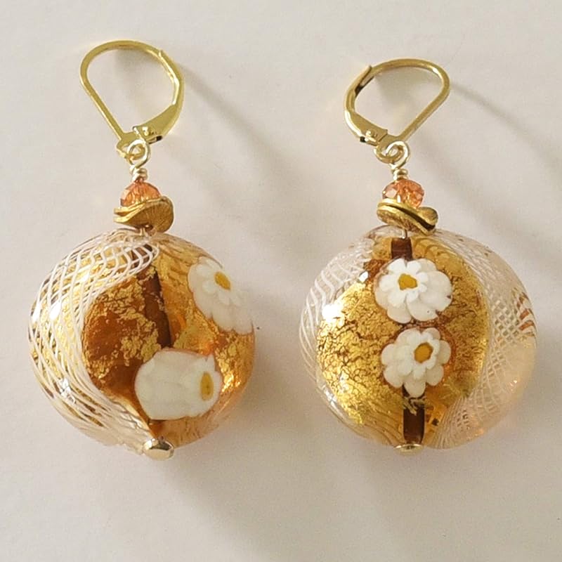 Gold Millefiori Murano Glass Earrings GoldFilled Ear