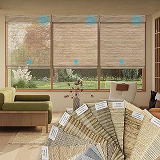 Fabric Sample for Motorized Natural Woven Wood Shades 50%/70%/100% Blackout Work with Matter Thread Homekit Z-Wave Alexa Google for Smart Home/Office, Various Materials, Multi Color