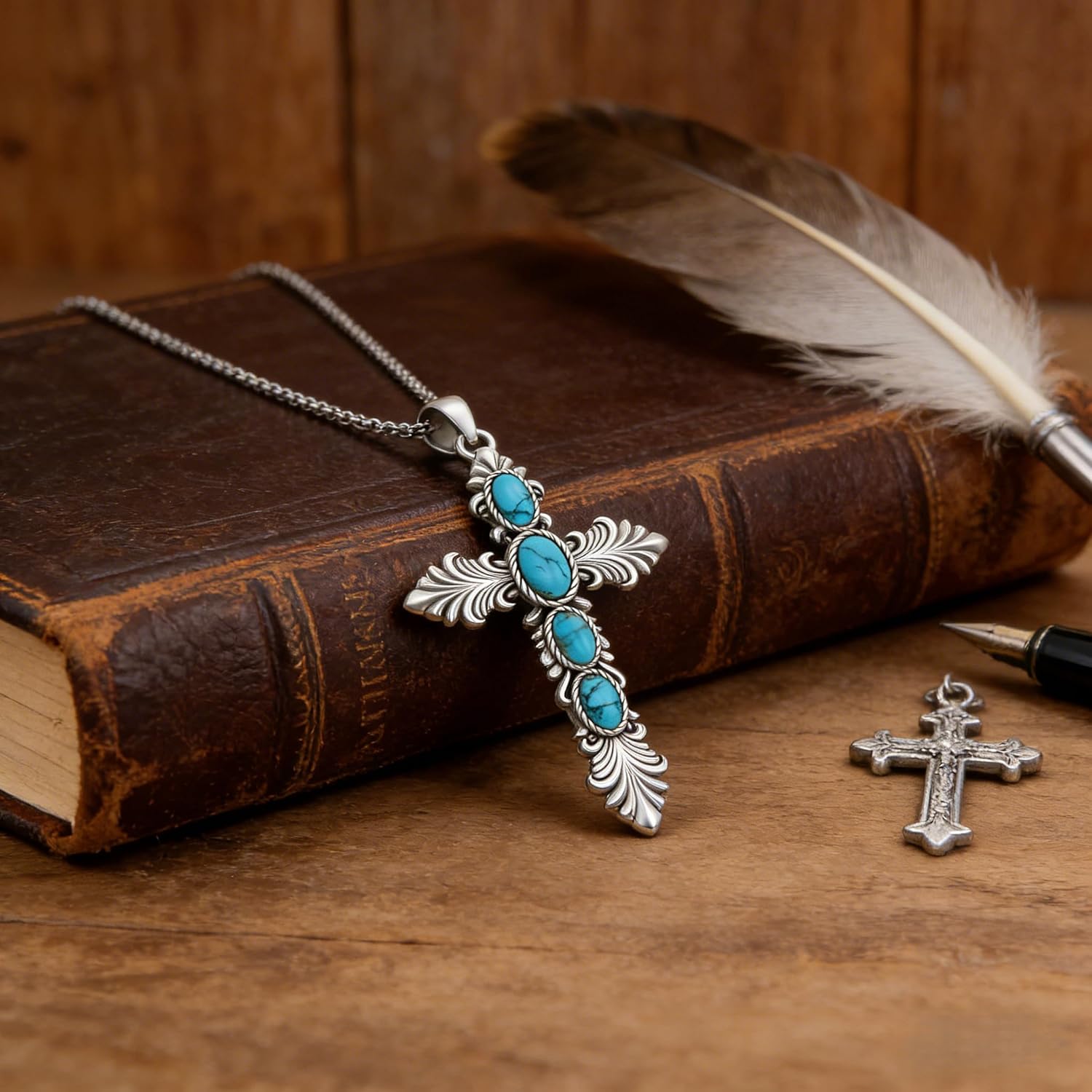Genuine Turquoise Cross Necklace S925 Sterling Silver Natural Turquoise Gemstone December Birthstone Jewelry for Women Girlfriend Lover - Image 4