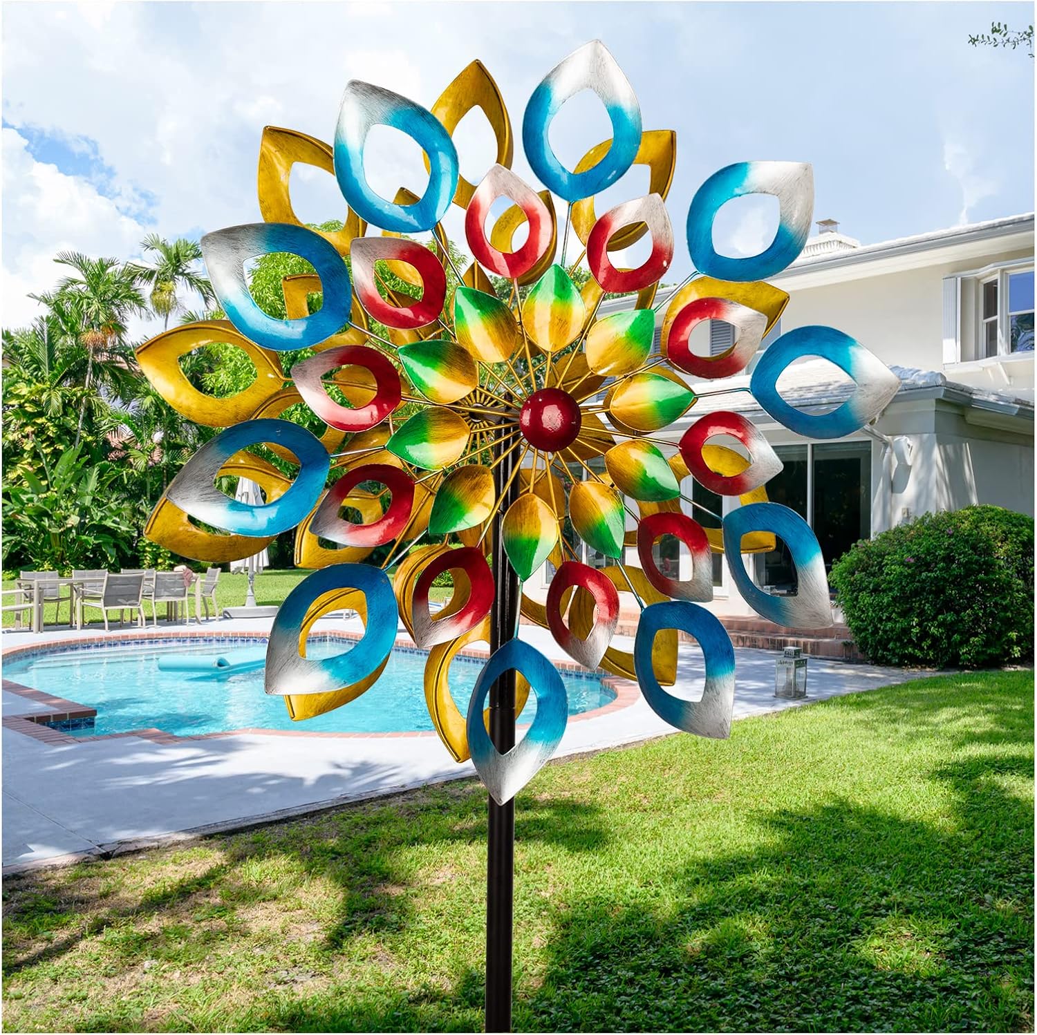 Cyan Oasis Yard Garden Wind Spinners with Stake - Large Outdoor Metal Wind Spinners, Lawn Yard Art Garden Decor (24 W x 84 H) Cyan Oasis Yard Garden Wind Spinners with Stake - Large Outdoor Metal Wind Spinners, Lawn Yard Art Garden Decor (24 W x 84 H)