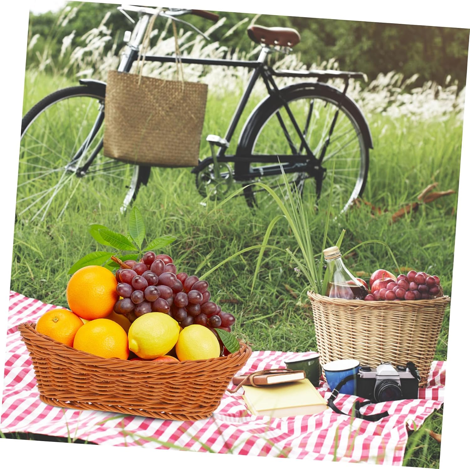 Plastic Woven Storage Baskets 2pcs, Imitation Rattan, Food Holder