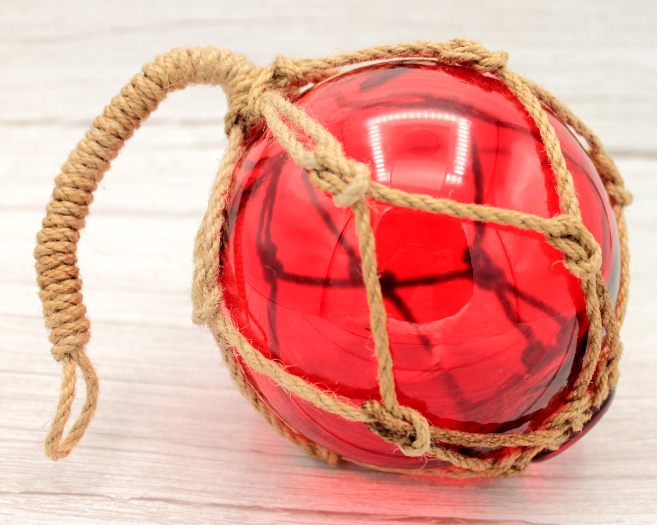 Sfera da pescatore in vetro e funione/sisal, Ø = 13 cm, rosso