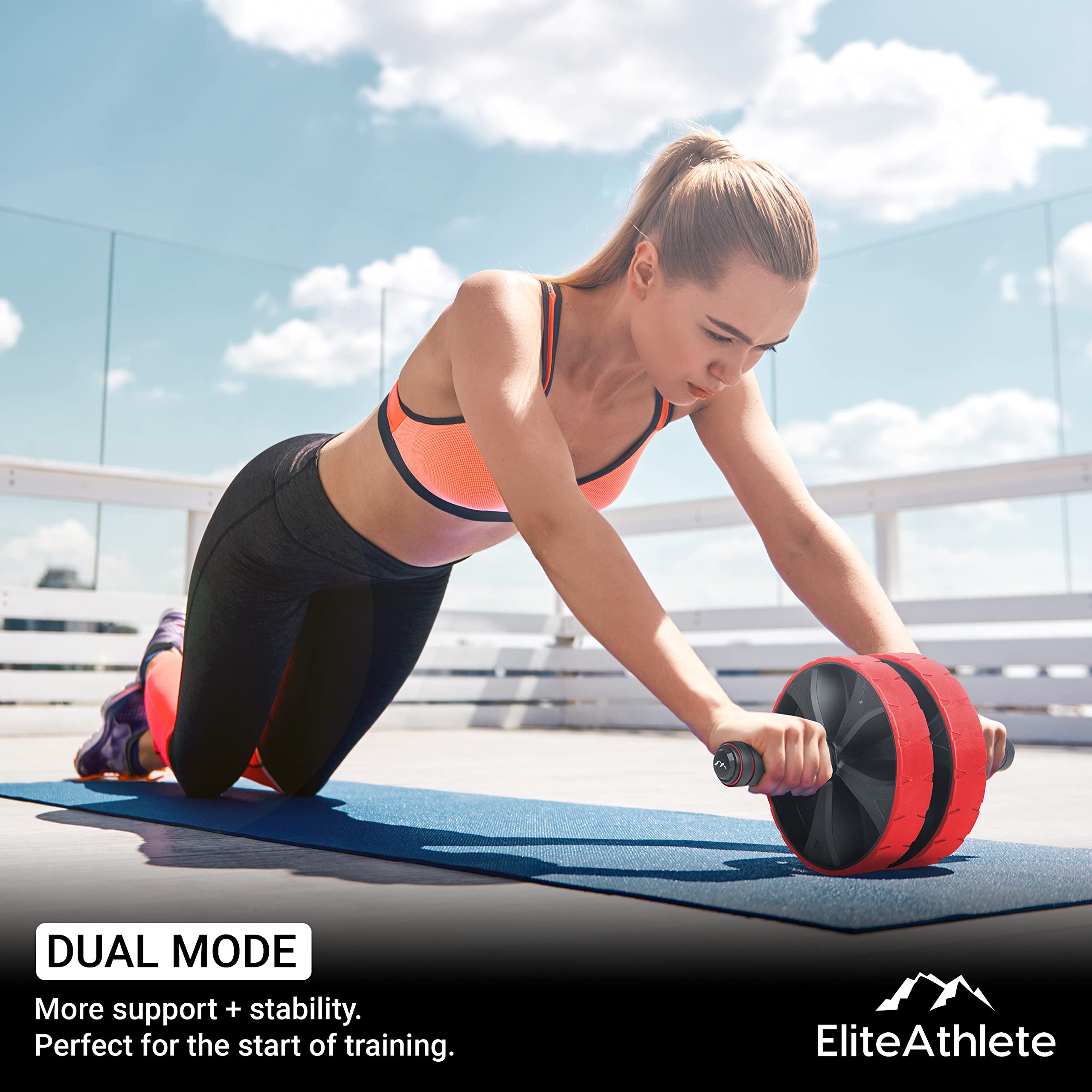 EliteAthlete Trenażer mięśni brzucha – trenażer brzucha w domu – trener brzucha i brzucha – AB Wheel Roller z wyściełaną matą na kolana