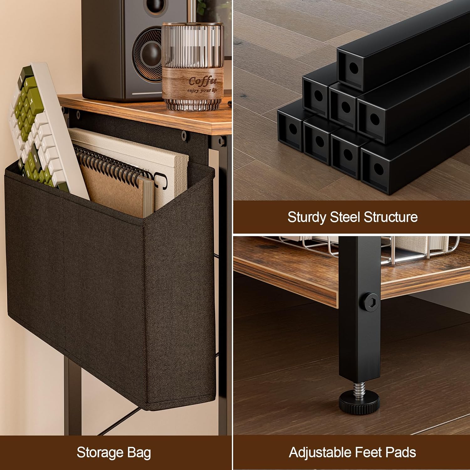 Grandder 40 Inch L Shaped Computer Desk with Reversible Storage Shelves, Home Office Corner Desk Study Writing Table with Hutch, Study, Rustic Brown