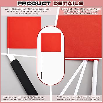 2 Pcs Red Boat Flag with Pole, 30 Inch, 12.6 x 12.6