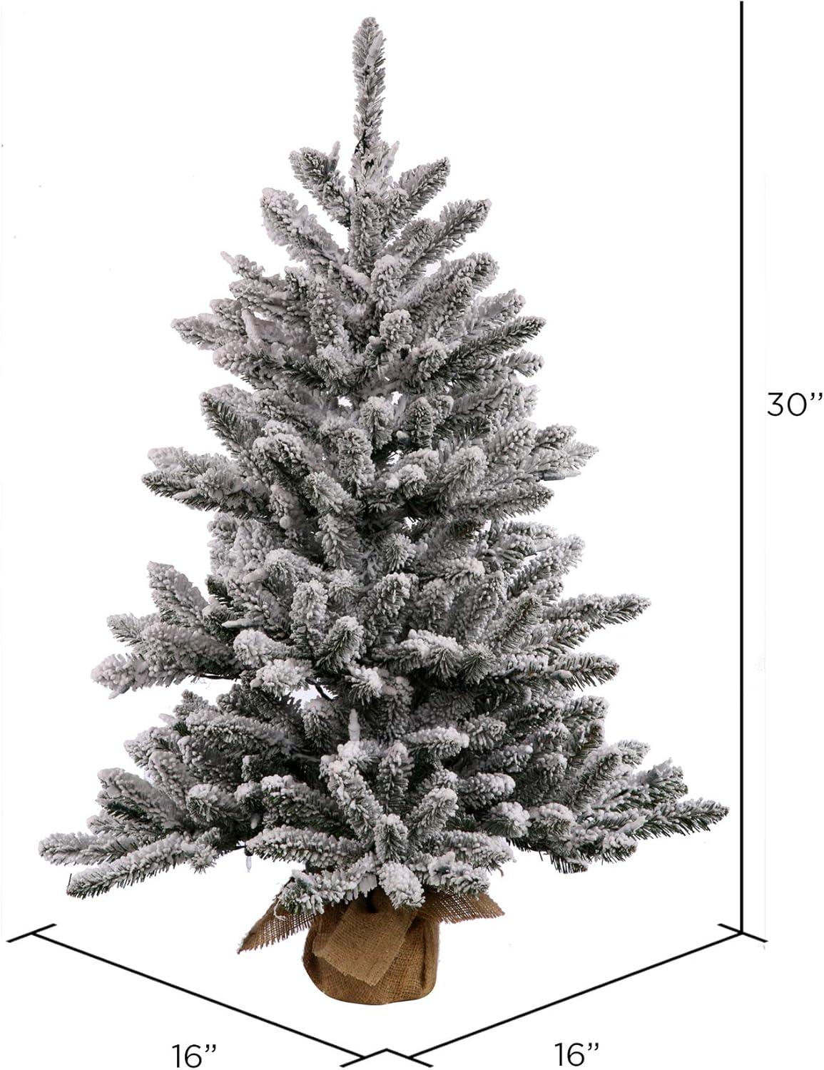 Vickerman 30" Flocked Anoka Pine Artificial Christmas Tree, Warm White LED Lights - Snow Covered Faux Tree - Seasonal Potted Indoor Home Decor