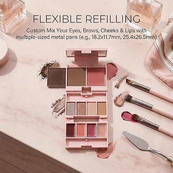 Three-fold Empty Makeup Compact with Makeup Pans & Built-in Mirror – Empty Eyeshadow Palette Portable DIY Palette for Eyeshadow Blush Lipstick Travel-Ready