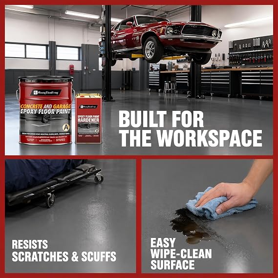 Professional Floor Paint Kit (5 Gallon Black, Low glossiness) Acrylic Concrete Coating for Garages & Basements | Household walls |Single Component.