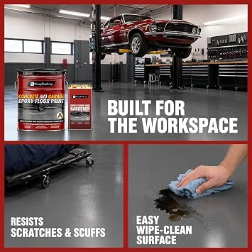 Professional Floor Paint Kit (5 Gallon Black, Low glossiness) Acrylic Concrete Coating for Garages & Basements | Household walls |Single Component.