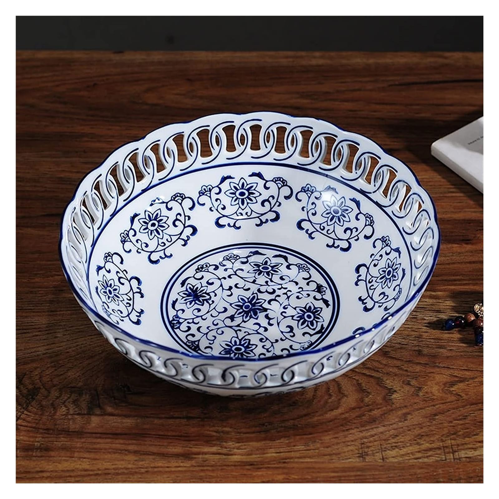 Corbeille à Fruits Chinoise rétro Creuse en céramique, Assiette à Fruits, Salon, Maison, Rond, Porcelaine, Bol à Bonbons décoratif, Corbeille à Fruits, Rangement de Bureau