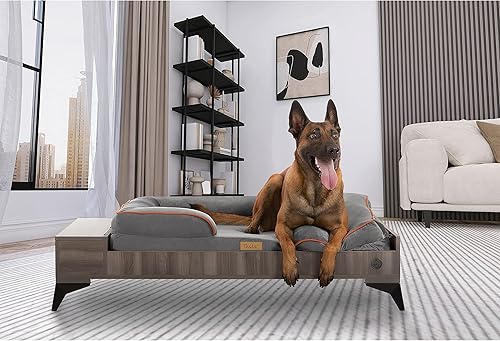 Miniatura 8 de Cama de madera para perros con colchón, cama elevada para mascotas grande a extra grande, resistente al agua, cama de madera para mascotas con