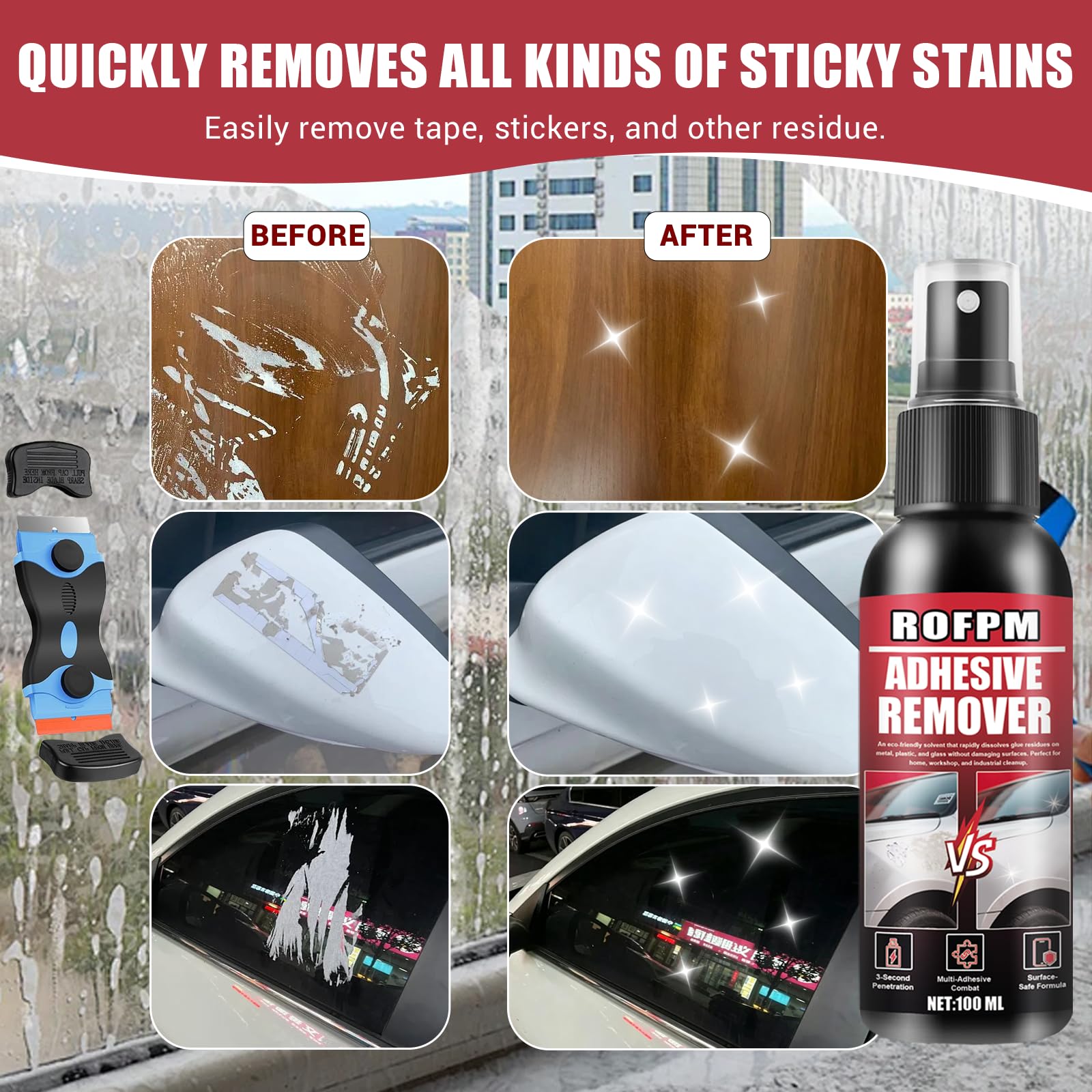 Dissolvant Colle Forte, Spray Décapant Adhésif, Retire Étiquettes et Résidus, 2 Pièces