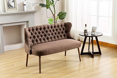 Miniatura 6 de GTU Furniture Banco de sofá tapizado de lino con respaldo recto en 3 colores (beige)