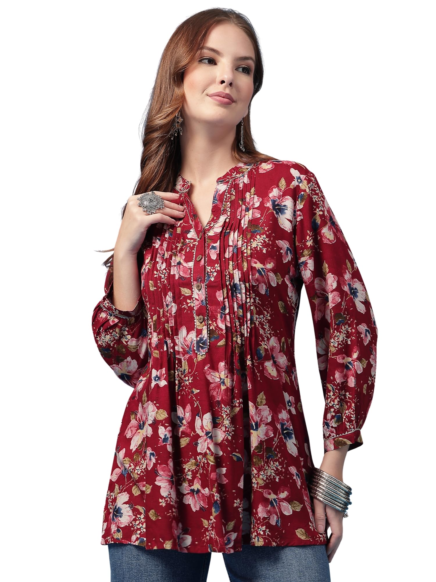 Maternity & Nursing Top | Rayon Front-Open Feeding Top with Mandarin Collar & Peasant Sleeves | Pre & Post Pregnancy Nursing Wear – Western Style for Mothers-image-1