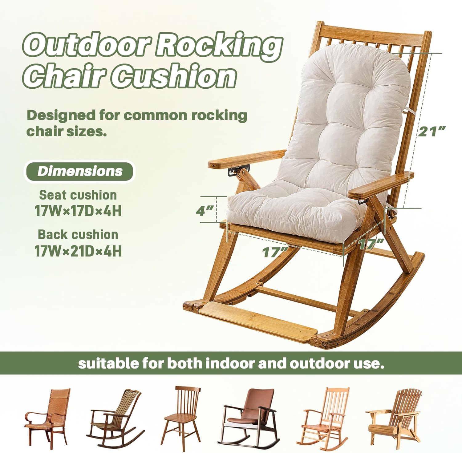 Outdoor Adirondack Chair Cushion, Water-Repellent & Fade-Resistant Patio Cushion, Thick High-Density Padding with Non-Slip Straps, All-Weather Replacement Cushion for Outdoor Furniture