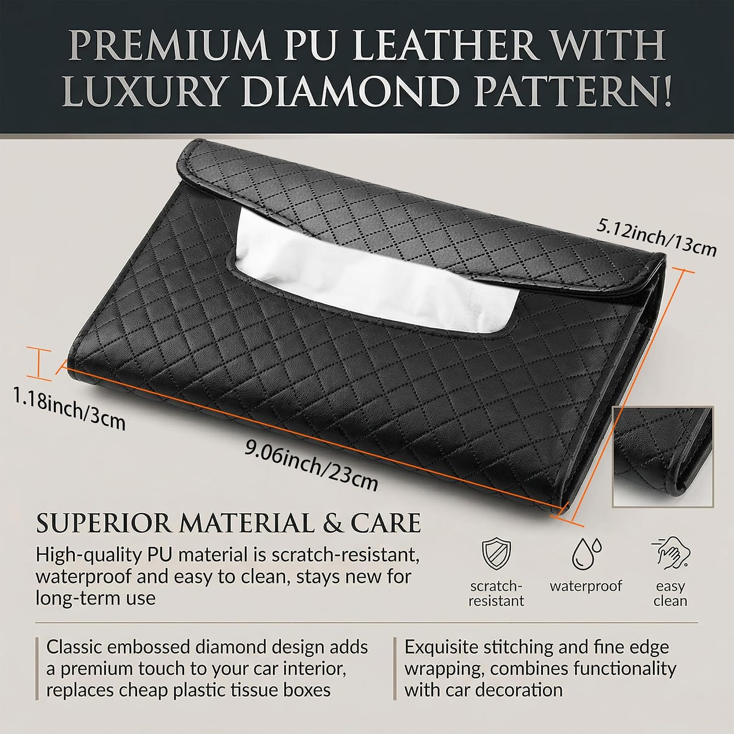 Car Tissue Holder, Car Napkin Holder, PU Leather Auto Visor Tissue Box, Auto Interior Accessories Sun Visor Paper Towel Cover Case Backseat Napkin Organizer for Sedan Truck SUV (Black) image 4