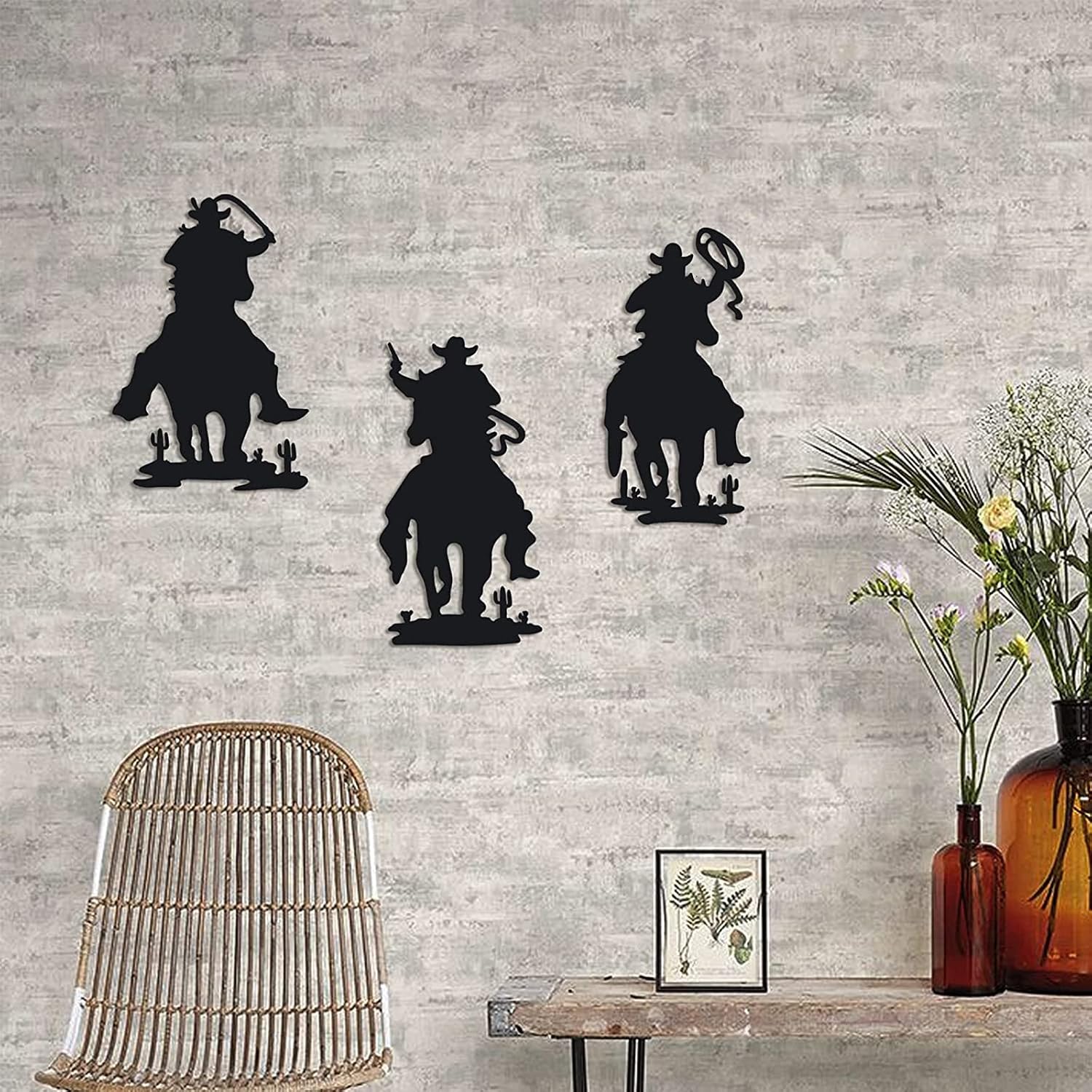3PCS Metal Garden Stake, Western Cowboy Silhouette Yard Sign Vintage Cowboy Decor Western Garden Flag for Home Garden Lawn Yard