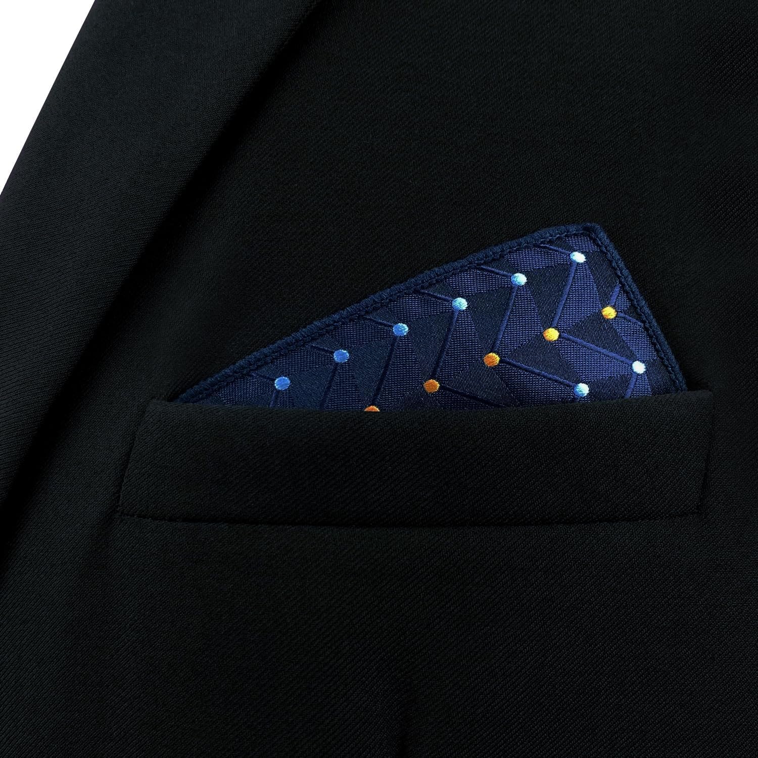 S&W SHLAX&WING Pocket Squares for Men Navy with Orange Dots for Men Suit 12×12