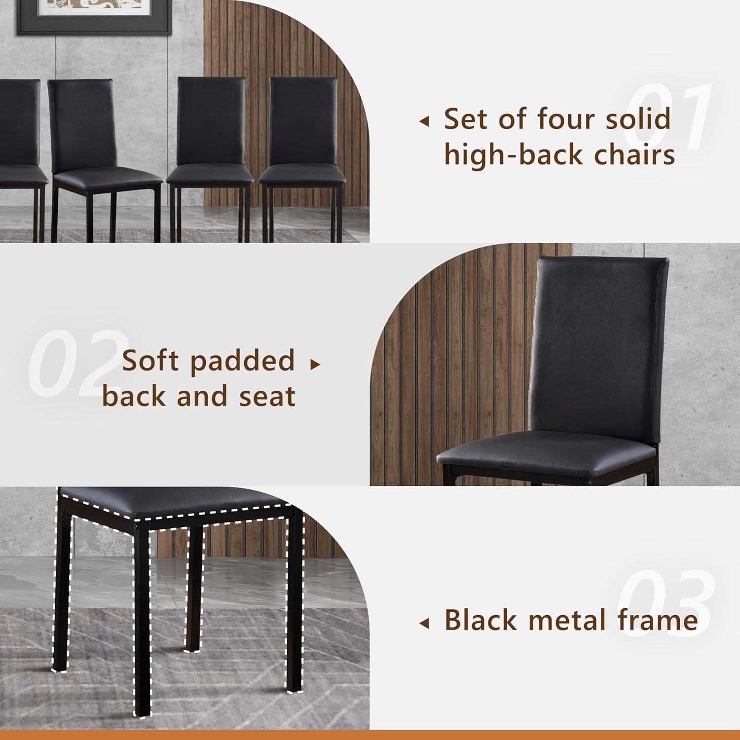 Homelegance Tempe PU Upholstered Dining Chair (Set of 4), Black