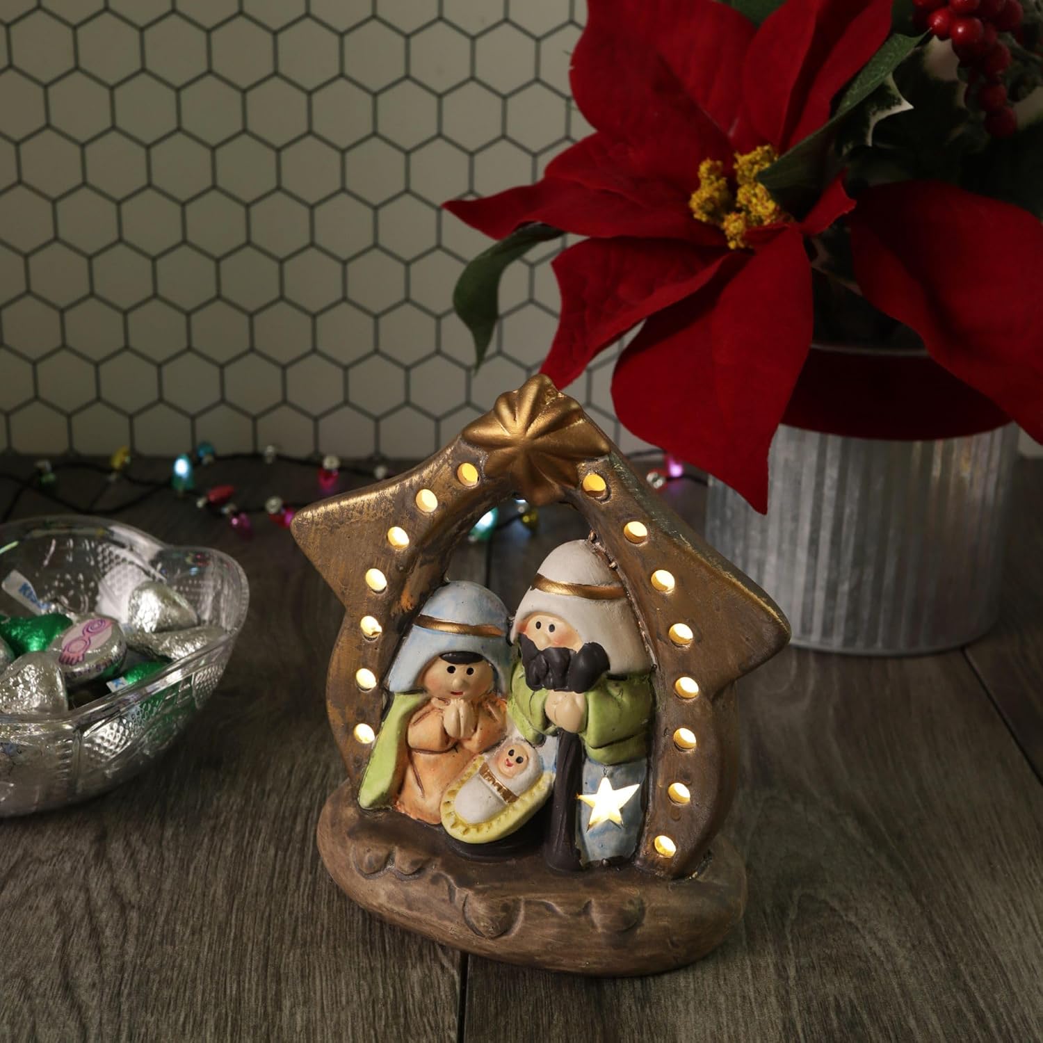Needzo Tabletop Light Up Nativity Scene, Religious Christmas Home Decor, Keepsake Gifts, 4.12 x 5.12
