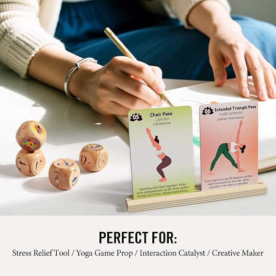 Homotte Wooden Yoga Dice and Yoga Cards Set for Kids 3+