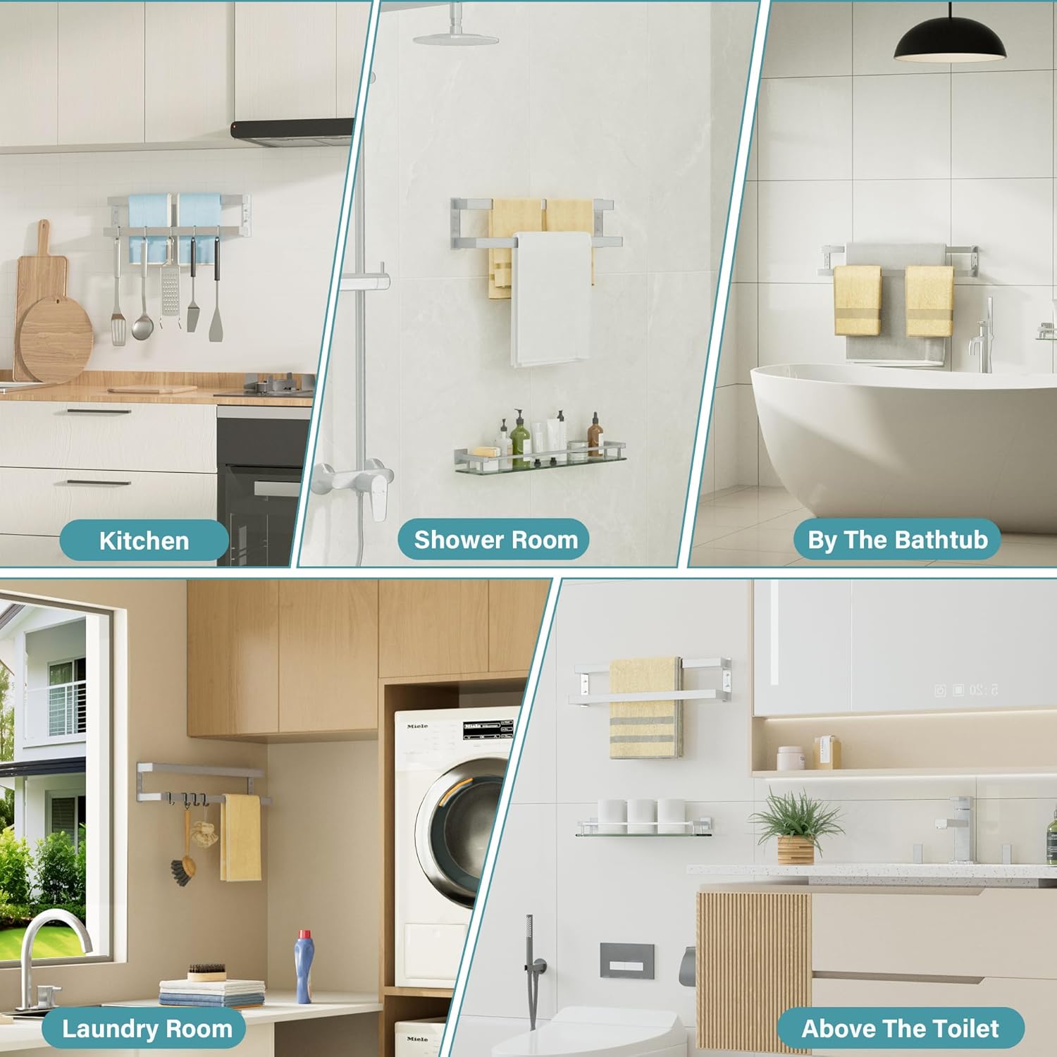 Alise Double Towel Bar, 24" Towel Racks for Bathroom Wall Mounted SUS304 Stainless Steel, Heavy Duty Bathroom Towel Holder, Quick Drying Towel Hanger, Brushed Nickel - Image 9