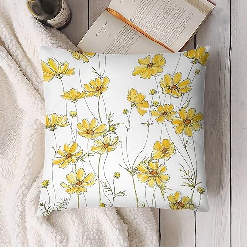 Miniatura 4 de Keebik Funda de almohada de terciopelo con flores amarillas de cosmos de 18 x 18 pulgadas, fundas de almohada modernas y cálidas cuadradas para